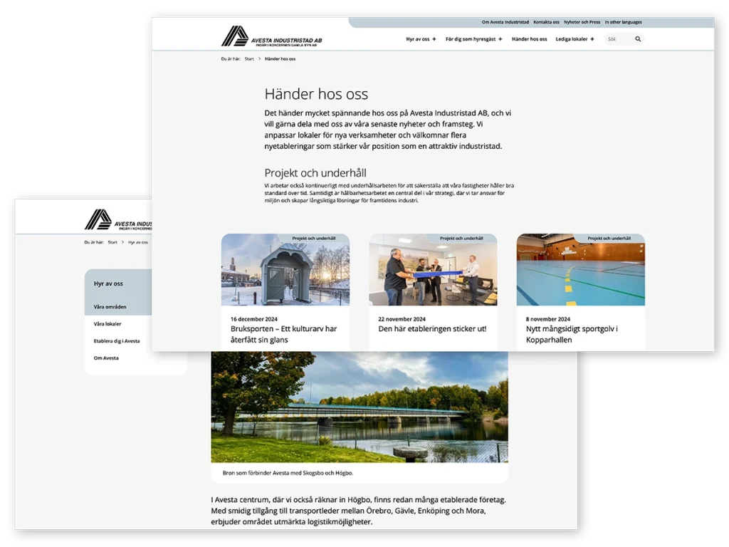 Vyer över Avesta industristads webbplats