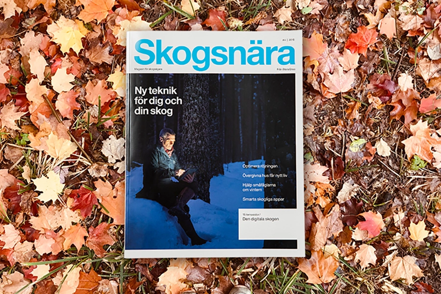 Tidningen Skogsnära på en bädd av höstlöv